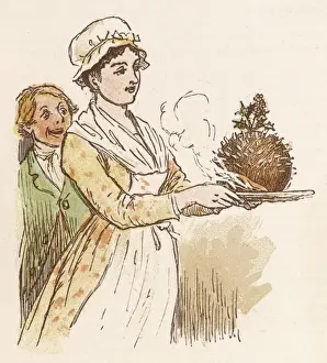 Fire Eater Performance Drucke: Carrying Flaming Pudding