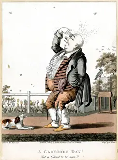 Drucke von Karikatur, ein glorreicher Tag! Nicht eine Wolke im Himmel zu sehen. um die frühen Jahre des 19. Jahrhunderts Fliegen Drucke: Zeichentrickfilm, ein glorreicher Tag! Nicht eine Wolke im Himmel zu sehen