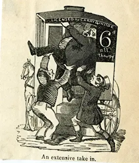Early 19th Century Cartoons Drucke: Cartoon, squeezing into a full carriage