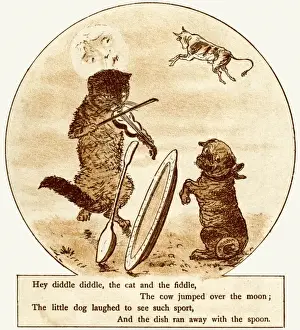 Nursery Rhyme Characters Drucke: Cat and Fiddle