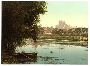 Nineteenth Century English Landmarks Drucke: The cathedral from the river, Ely, England
