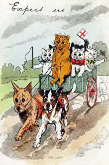 Zeichnungen Drucke: Katzen im Pferdekutschen von Louis Wain