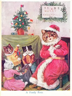 Katzen genießen eine Party auf einem Weihnachtskarte
