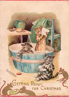 Katze Drucke: Drei Katzen vorbereiten sich auf Weihnachten