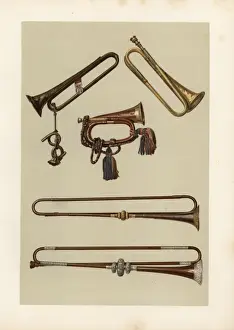William Gibb Illustration Drucke: Cavalry bugle and trumpets