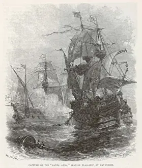Historical Shipwreck Pictures Drucke: Cavendish Captures Ship