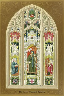 Drucke von Denkmalfenster für Wilhelm Kaston, begrenzt von Beda und Erasmus Datum: 1422 bis 1491 William Caxton Drucke: Kaxtons Fenster