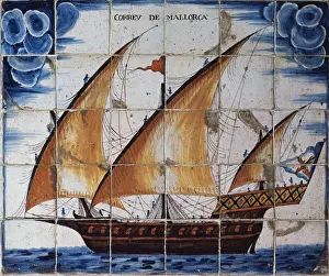 Zerkleidung aus Keramik mit Darstellung der Post von Mallorca, Xabec-Typ Schipper