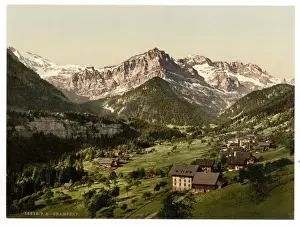 Old Coloured Photographs Drucke: Champery, general view, Valais, Alps of, Switzerland