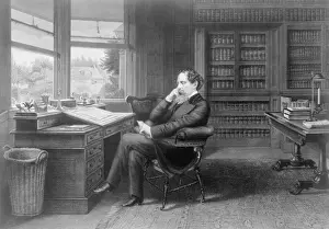Charles Dickens Drucke: Karl Dickens im Arbeitszimmer von Gadshill