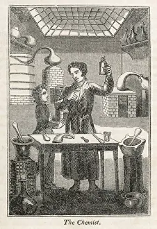 Antique Laboratory Equipment Drucke: The Chemist 1827