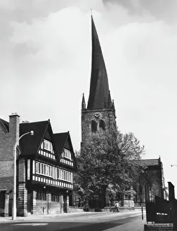 Derbyshire Drucke: Kirche von Chesterfield