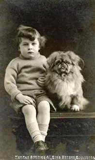 Child With Pet Drucke: Child with Pekingese