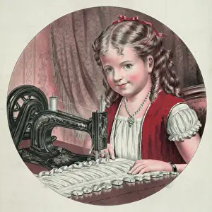 Vintage Sewing Machine Drucke: Child at sewing machine