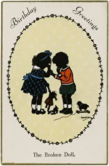 Early 20th Century Children Drucke: Children, Broken Doll
