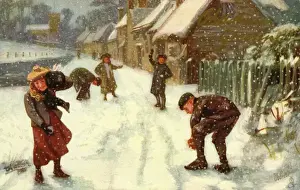 Country Lane Scene Drucke: Children in the falling snow