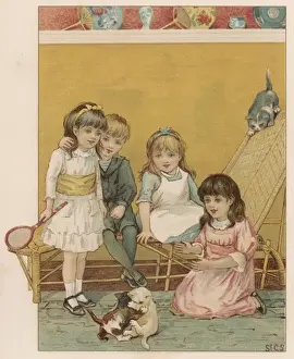 Vintage Kitten Images Drucke: Children and Kittens