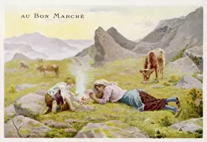 Rural Family Scene Drucke: Children Mind Cattle
