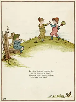 Drei Kinder spielen auf einem Hügel