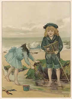 Children At The Seaside Drucke: Children in Rockpool