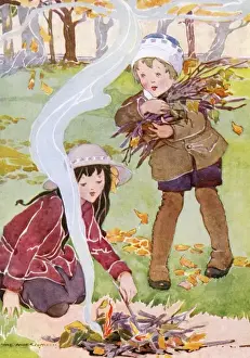 Childhood Scenes From The Past Drucke: Two children tend to a fire