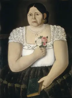 Drucke von Chinas Poblána mit Rosen Öl auf Leinwand Mexiko Pop-Art Drucke: Chinas Poblána mit Rosen Öl auf Leinwand México