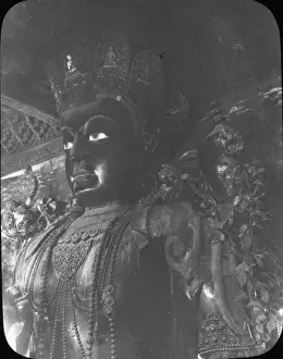 Lantern Slide History Drucke: China - Upper part of Image of Buddha