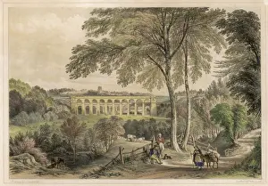 Drucke von Der Chirk-Bogen auf der Schrewsbury und Chester Eisenbahn wurde zwischen 1846-1848 von Henry Robertson erbaut. Neben ihm verläuft das untere Chirk-Staumauer, die 1801 von Telford gebaut wurde Wrexham Drucke: Chirks Brücke