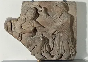 Christ segnet (Rechts) zu Petrus Heiligkeit.(Links). Stein, Relief