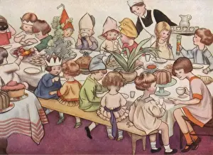 Historical Christmas Illustrations Drucke: At The Christmas Party- Pulling Crackers Round The Table. By
