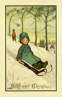 Icy Winter Landscape Drucke: Christmas. On a sledge