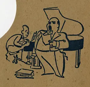Early 20th Century Music Scene Drucke: Classical singer with piano accompanist