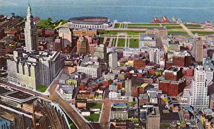 Cleveland Drucke: K Cleveland, Ohio, USA - Luftaufnahme der Innenstadt