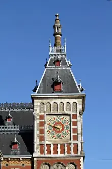 Drucke von Uhr auf dem Bahnhof Amsterdam Centraal in Amsterdam, Niederlande um 2008 Eisenbahn Drucke: Uhr am Bahnhof Amsterdam Centraal