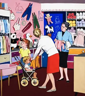 Teddy Bear Illustration Drucke: At the clothes shop