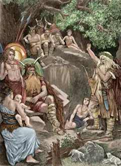 Coloured Historical Prints Drucke: Clovis I (466-511). Engraving. Colored