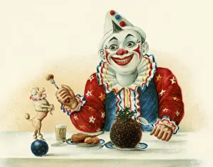 Historical Christmas Illustrations Drucke: Clown & poodle