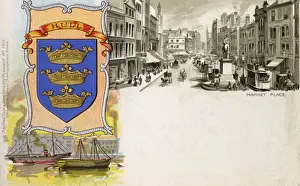 Humberside Drucke: Schild der Grafschaft von Hull, Humberside und Ansicht des Marktplatzes