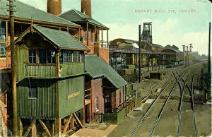 Drucke von Kohlebergwerk und Eisenbahn in Denaby-Main bei Doncaster nahe Mexborough im Vereinigten Königreich von Großbritannien und Nordirland. Zeigt den Bahnhofsweg der Denaby-Eisenbahn Datum: 1900er Jahre Eisenbahn Drucke: Kohlebergwerk und Eisenbahn, Denaby Main, Yorkshire