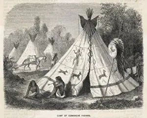 Native American Encampment Drucke: Comanche Tepees