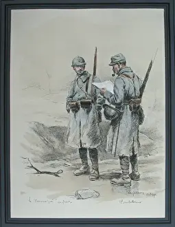 WWI Military Art Drucke: A communication at the Front - Le Quesnoy