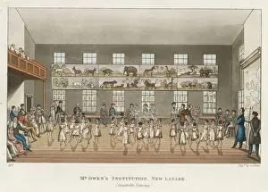 Drucke von Robert Owen strebt daran eine ideale Arbeitsgemeinschaft in Neuen Lannark nahe Glasgow, Schottland zu schaffen – Mädchen aus der Schule tanzen Quadrille Glasgow Drucke: Gemeindeplanung/Städtebau