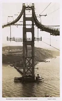 Suspension Bridge California Drucke: Construction of the Golden Gate Bridge, San Francisco, USA