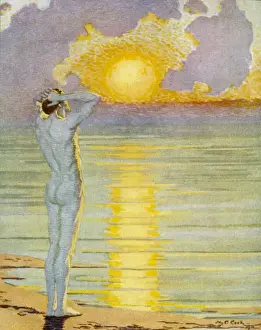 Early 20th Century Artwork Drucke: Contemplating Sunrise