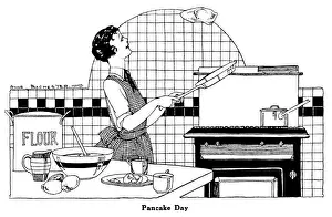 Pfannkuchen-Tag Drucke: Backen eines Pfannkuchens