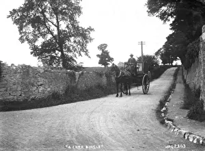 Drucke von Ein Lied aus Kork - eine weiter zurück stehende Sicht eines Mannes, Pferdes und Wagens auf der Straße. (Standort: Republik Irland; Grafschaft Cork). Datum: um frühes Jahrhundert Kork Drucke: Ein Lied aus Cork