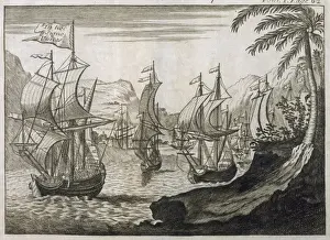 Drucke von Korbetts segelt von Kuba aus nach Mexiko Aztekenreich Drucke: Korte verlässt Kuba