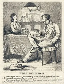 Drucke von Ein junges Paar nimmt abends einen Teebecher gemeinsam zusammen, während der Katze friedlich auf dem Teppich schläft Verwandte Bilder Drucke: Paar Trinkt Tee 1875