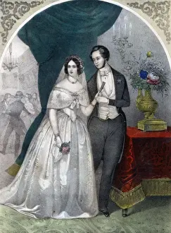 Vintage Wedding Pictures Drucke: A couple at their wedding reception