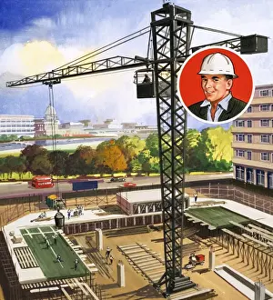 Construction Site Workers Drucke: Crane Driver